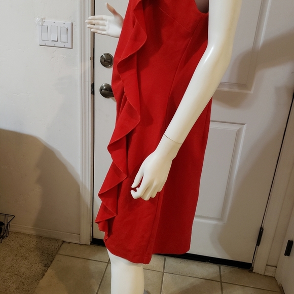 THE LIMITED Lipstick Red Sleeveless Cascading Ruffle Chic Ponte Dress - Picture 4 of 11